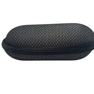 Hard Shell Black Zippered Eyeglasses Case With Mesh Texture And Protective Inter